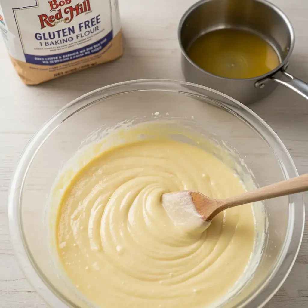 Gluten-Free French Butter Cake 8 mixing batter for gluten-free french butter cake