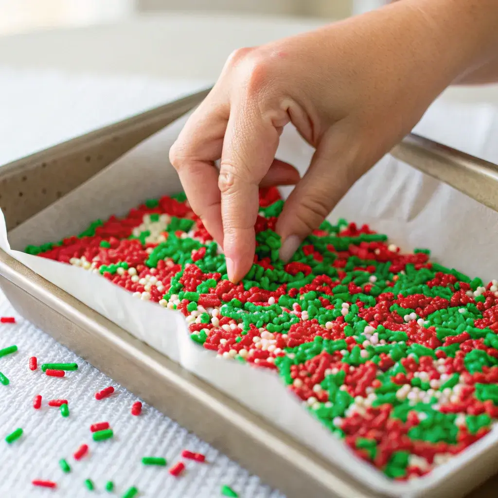 Christmas Rice Crispy Treats: The Easiest, Most Festive Holiday Treat 11 pressing christmas rice crispy treats into a pan