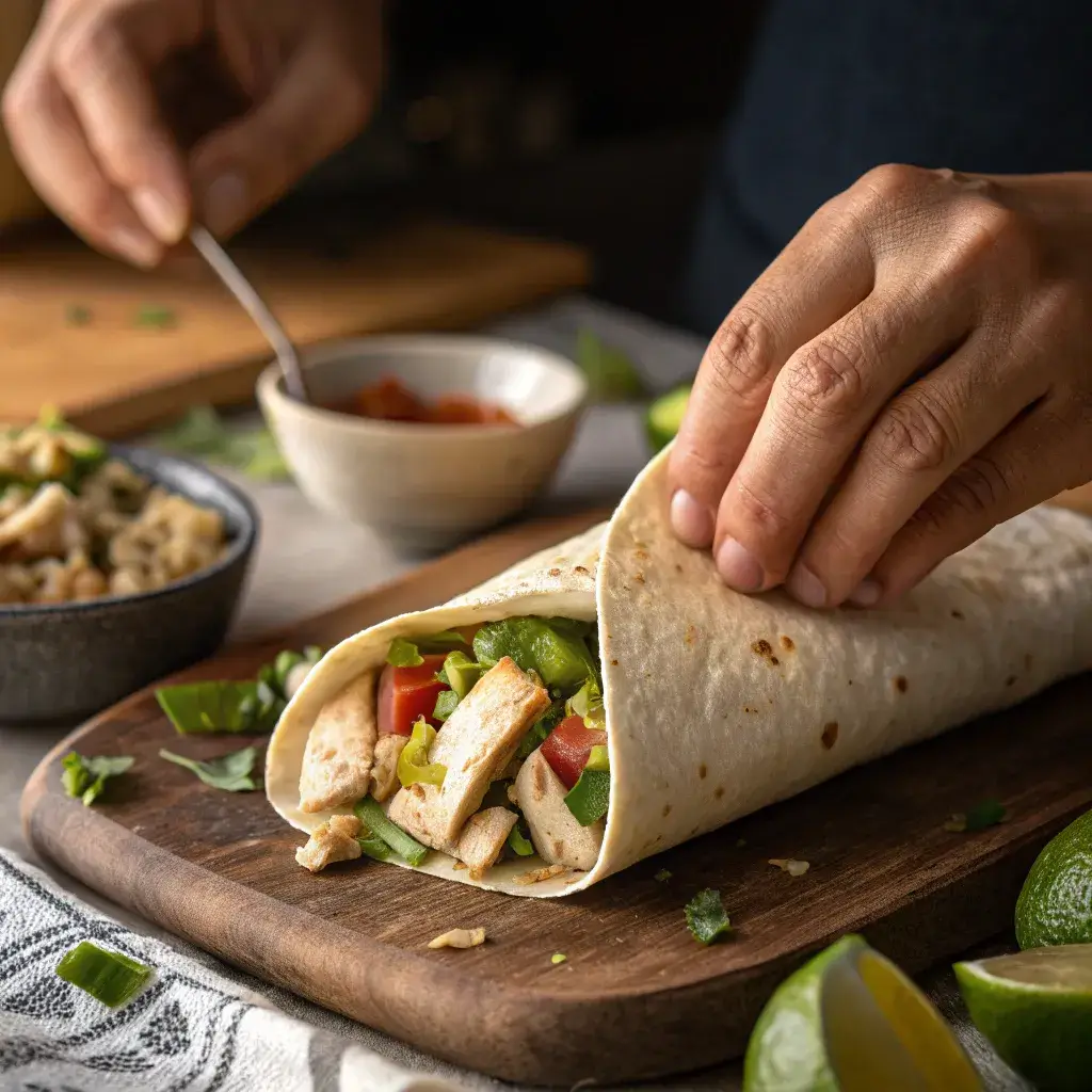 rolling-a-homemade-thai-chicken-wrap