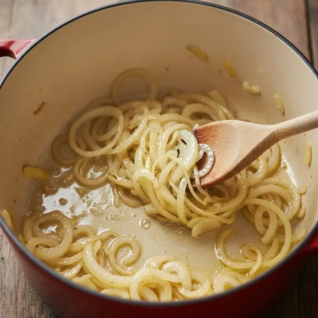 sautéing onions for french onion orzo casserole