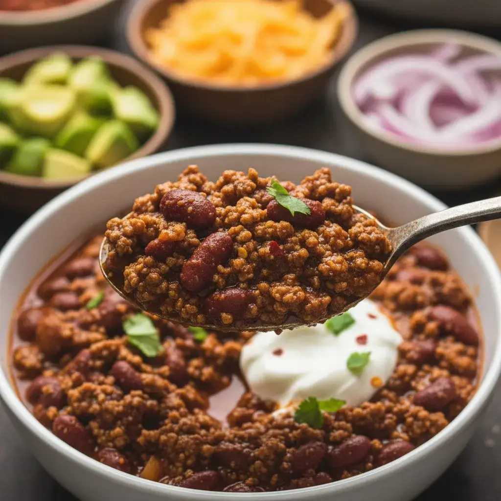 High Protein Chili: The Ultimate Cozy & Satisfying One-Pot Meal 11 serving a spoonful of high protein chili