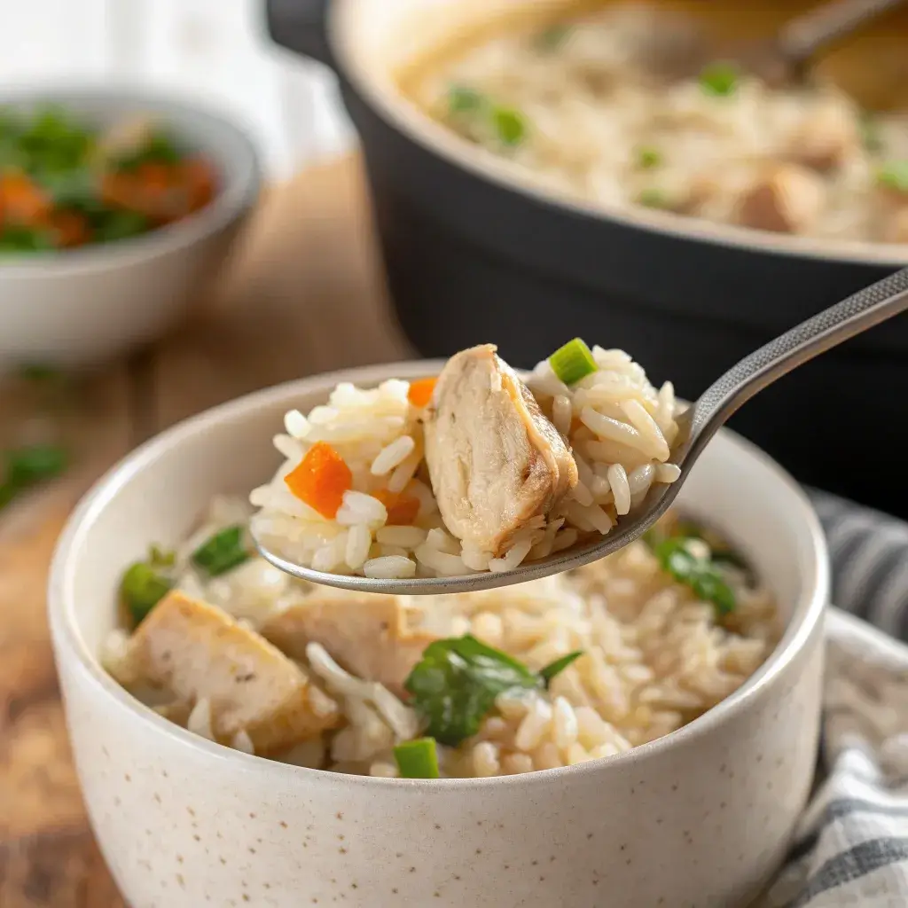 serving slow cooker lemon herb chicken and rice