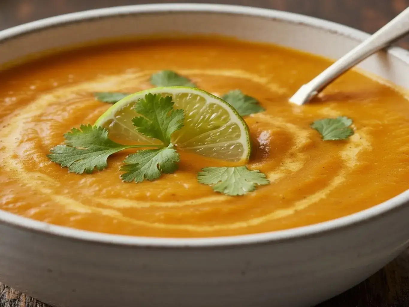 simple thai coconut red lentil soup in a bowl