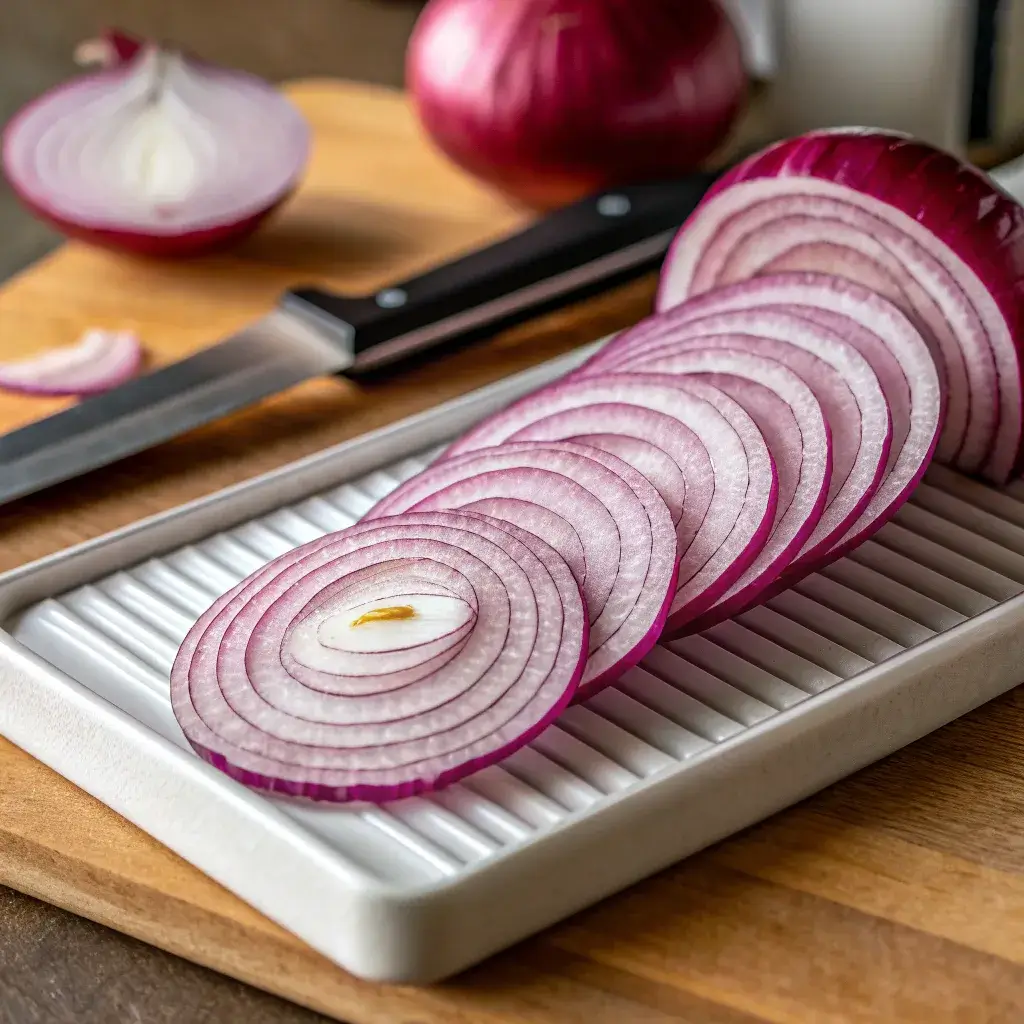 Pickled Red Onions: The Zesty, Colorful Condiment That Makes Everything Better 3 thinly slicing a red onion for pickling
