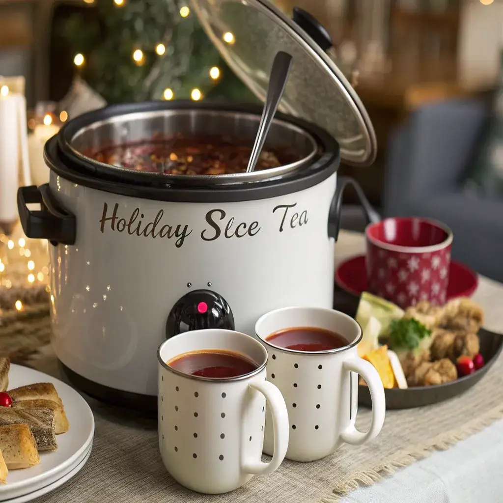 holiday spice tea in a slow cooker for a party