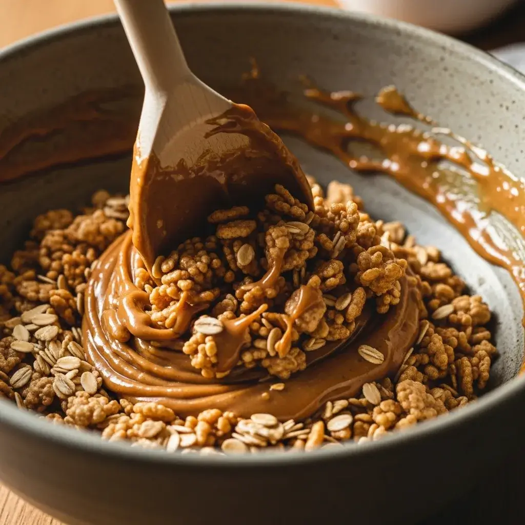 Best Healthy Rice Krispie Treats You Can't Stop Making 7 mixing-healthy-rice-krispie-treats-batter