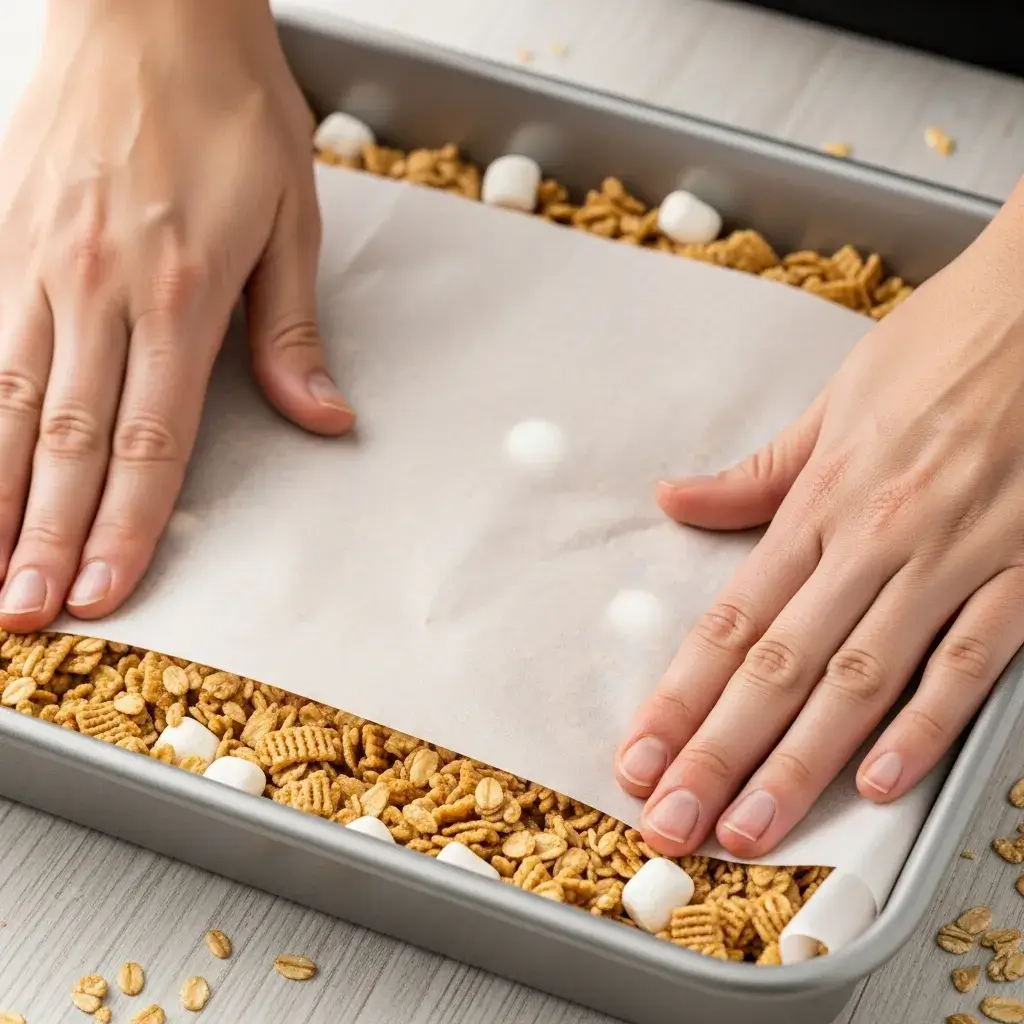 Best Healthy Rice Krispie Treats You Can't Stop Making 8 pressing-healthy-rice-krispie-treats-into-pan