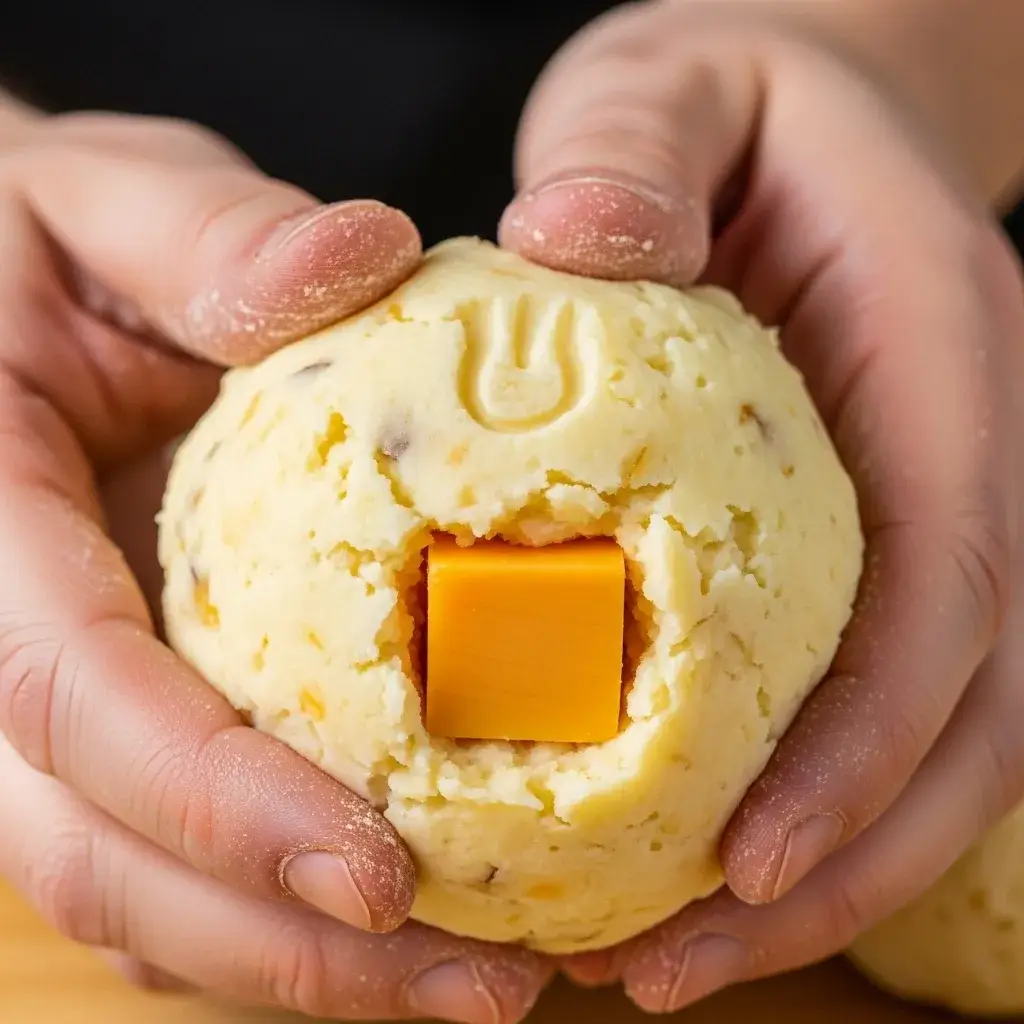 Best Ultimate Crispy Potato Cheese Bombs Recipes 7 forming-potato-cheese-balls-filling