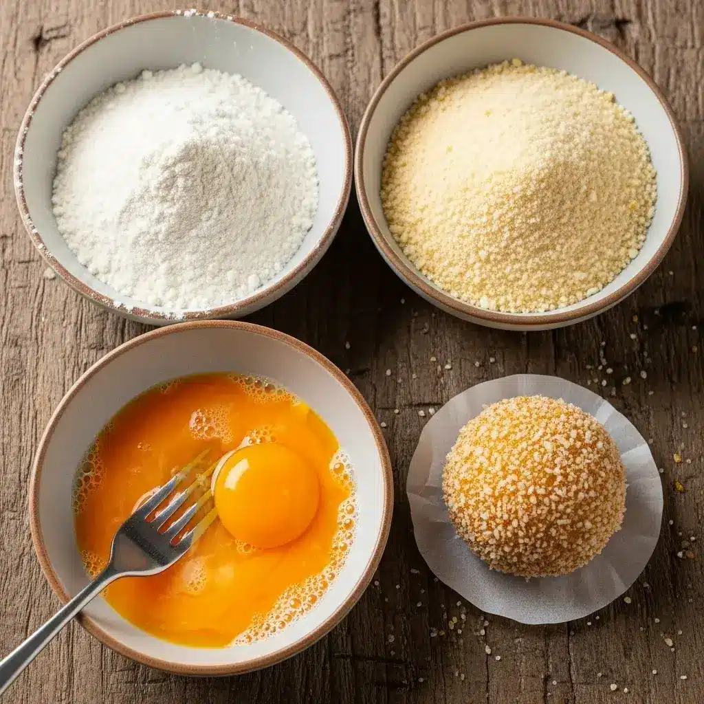 Best Ultimate Crispy Potato Cheese Bombs Recipes 8 breading-station-for-crispy-potato-bombs