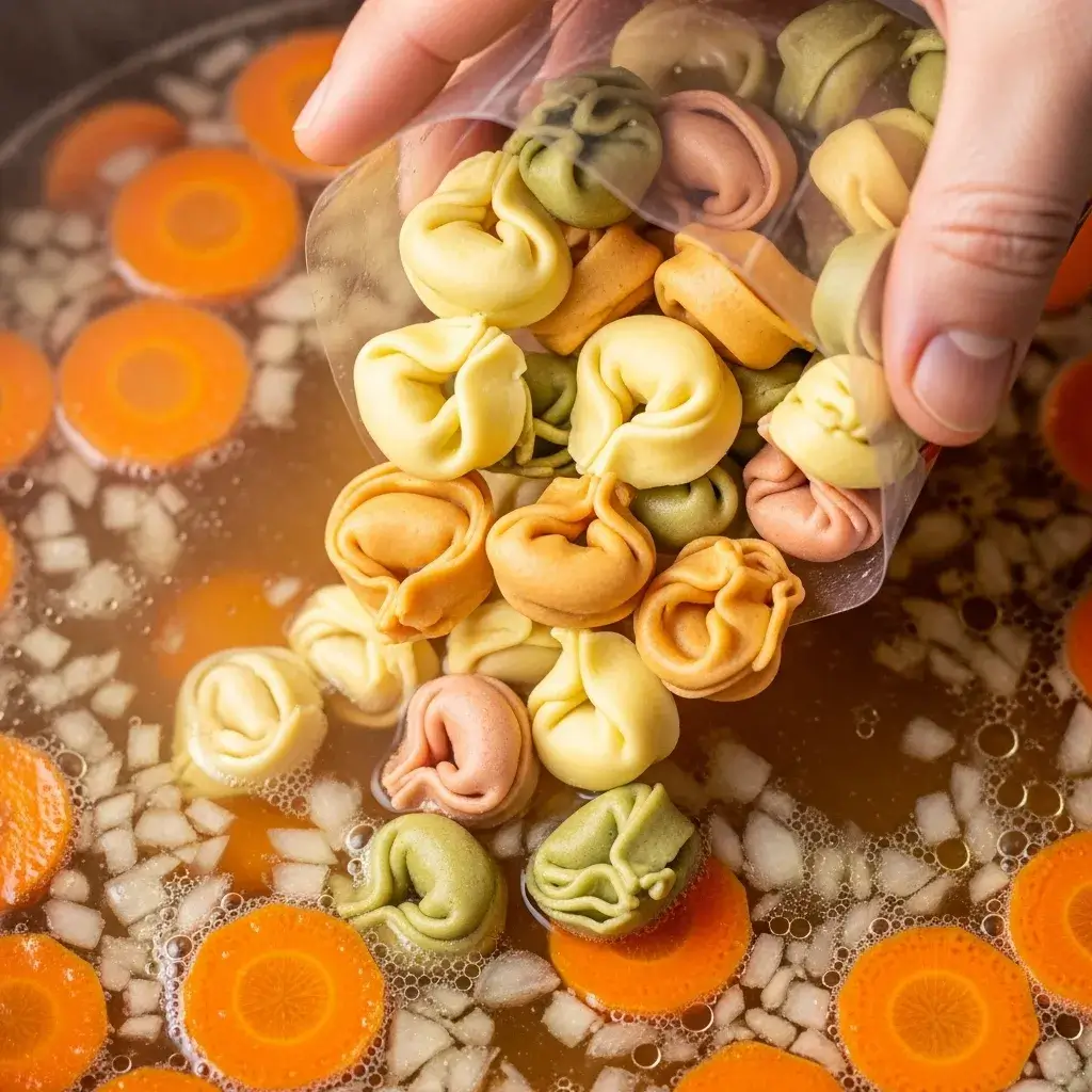 Autumn Tortellini Soup with Sausage 9 adding cheese tortellini to simmering soup