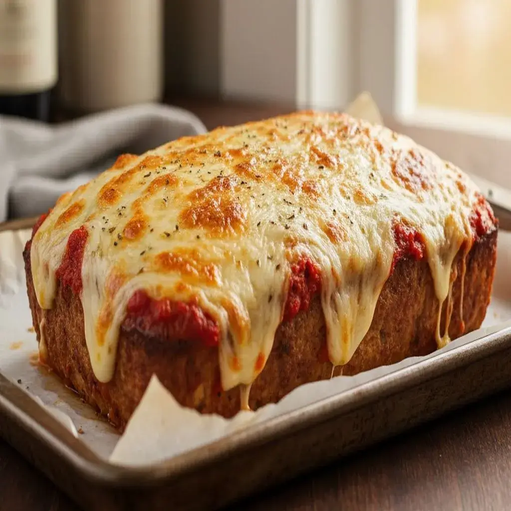 Lighter Parmesan Chicken Meatloaf: High-Protein Dinner 9 baked parmesan chicken meatloaf with melted cheese