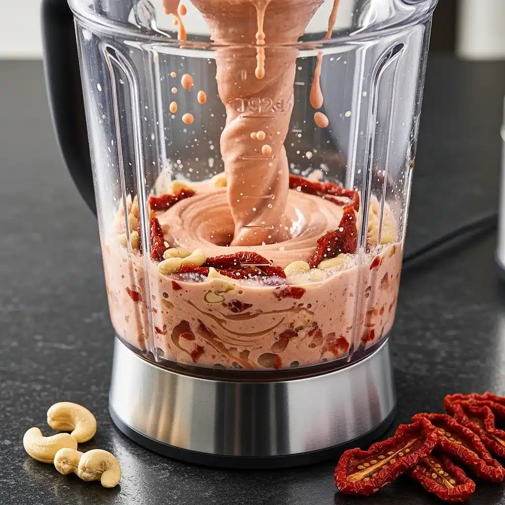 Creamy Vegan Vegetable Stew with Sun-Dried Tomatoes 7 blending cashew cream for vegan stew