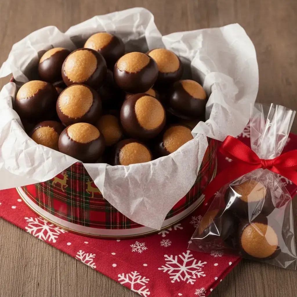 Easy Buckeye Recipe: Your Perfect 4-Ingredient, No-Bake Treat 7 buckeye-candies-gift-packaging-holiday-tin