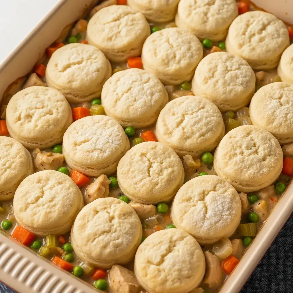 Chicken Pot Pie Casserole with Biscuits: The Ultimate Comfort Food Mashup 11 chicken pot pie casserole topped with raw biscuits