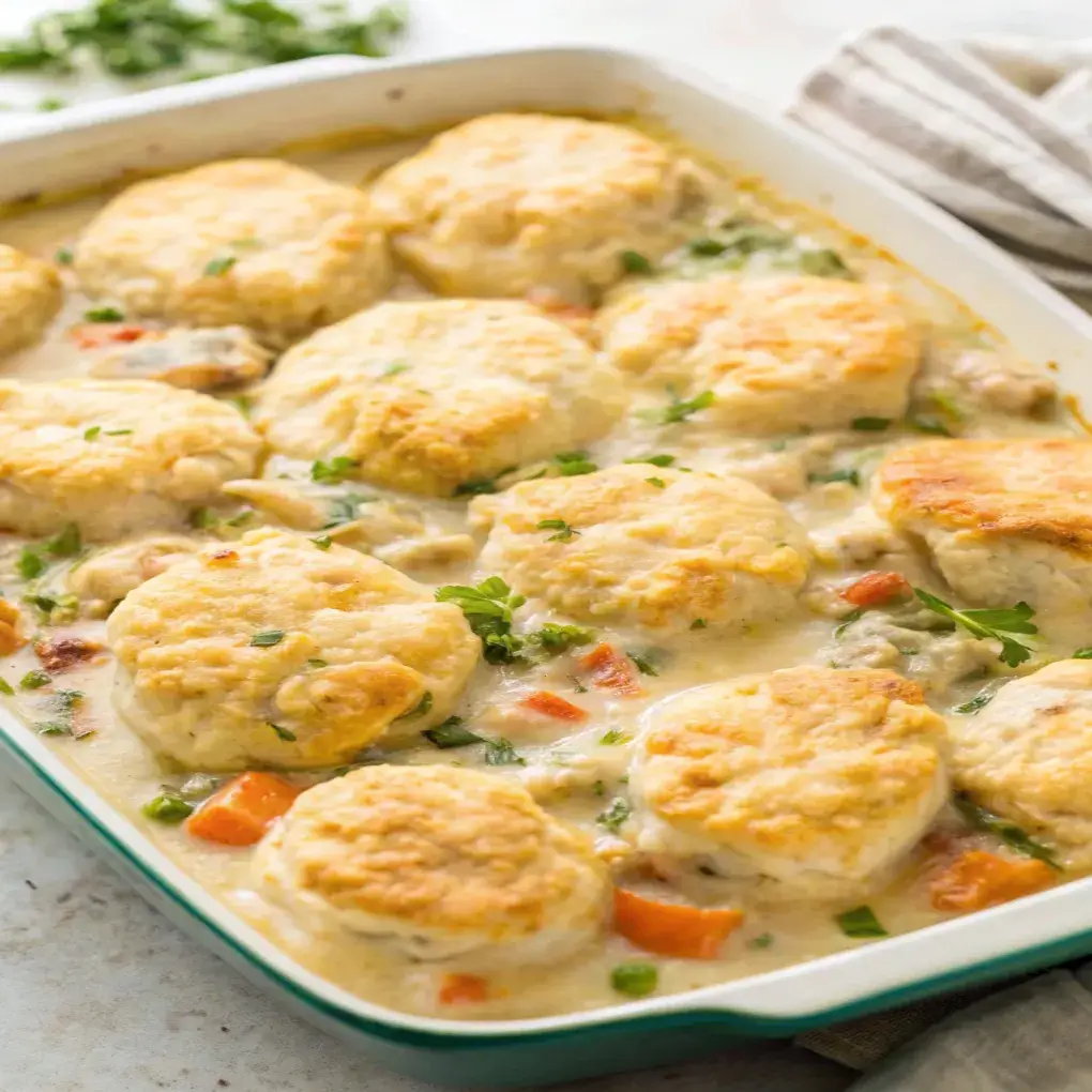 Chicken Pot Pie Casserole with Biscuits: The Ultimate Comfort Food Mashup 12 a serving of chicken pot pie casserole with biscuits