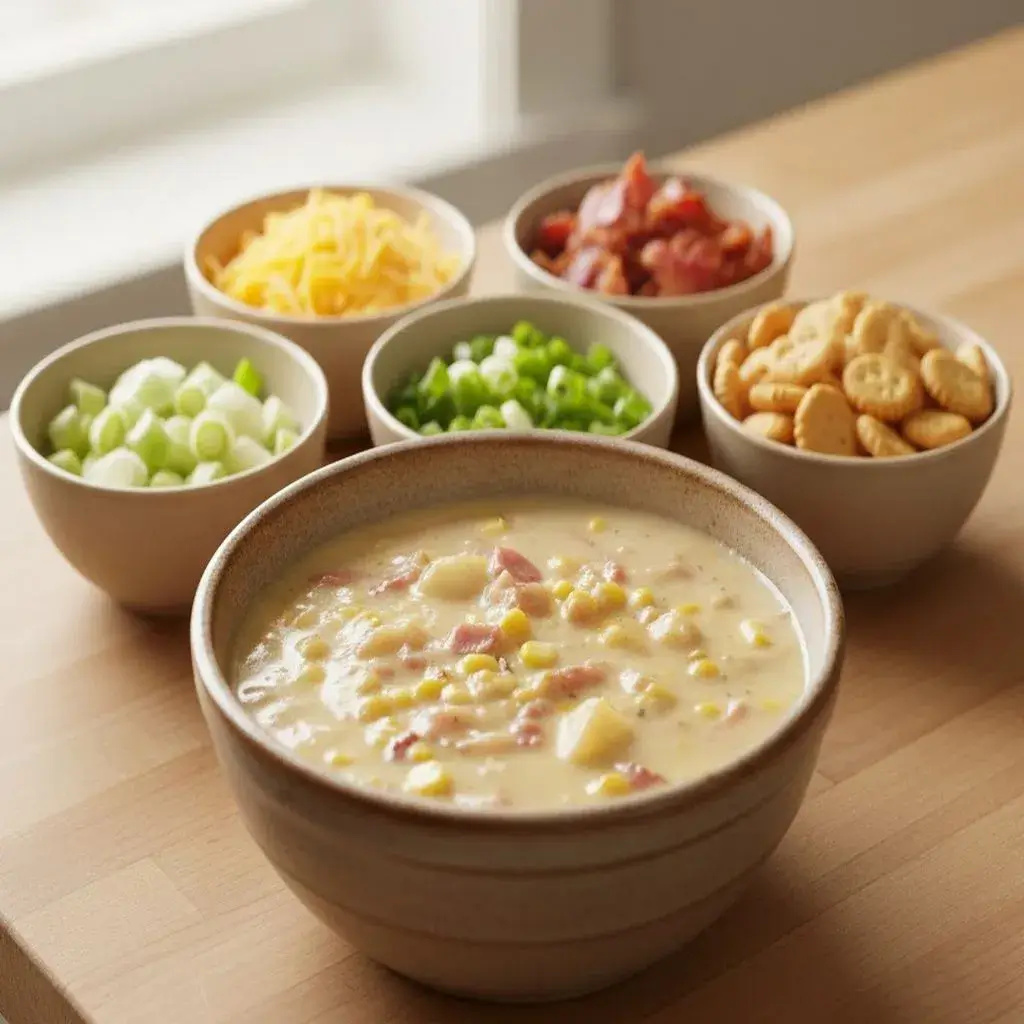 Easy Slow Cooker Amish Corn Chowder (So Hearty!) 9 toppings for amish corn chowder