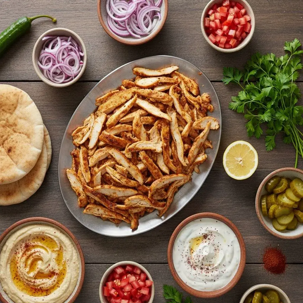 Chicken Shawarma with Garlic Sauce: The Best Homemade Middle Eastern Feast 9 chicken-shawarma-feast-spread-with-sides