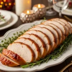 Crockpot Turkey Breast 6 sliced juicy crockpot turkey breast on a platter