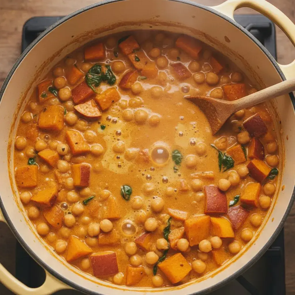 Easy 30-Minute Sweet Potato Chickpea Curry 9 easy one-pot sweet potato curry simmering