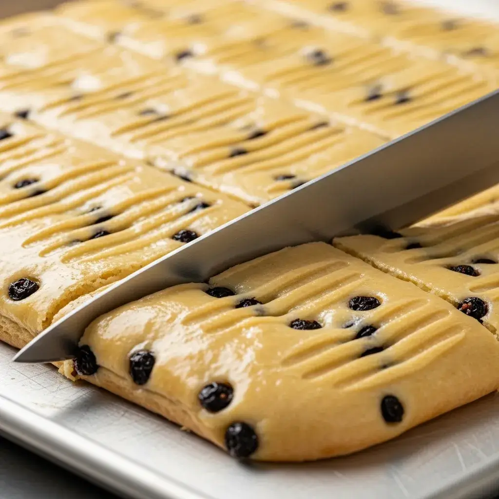 Garibaldi Biscuits Recipe 8 cutting-docked-garibaldi-biscuits-dough-before-baking