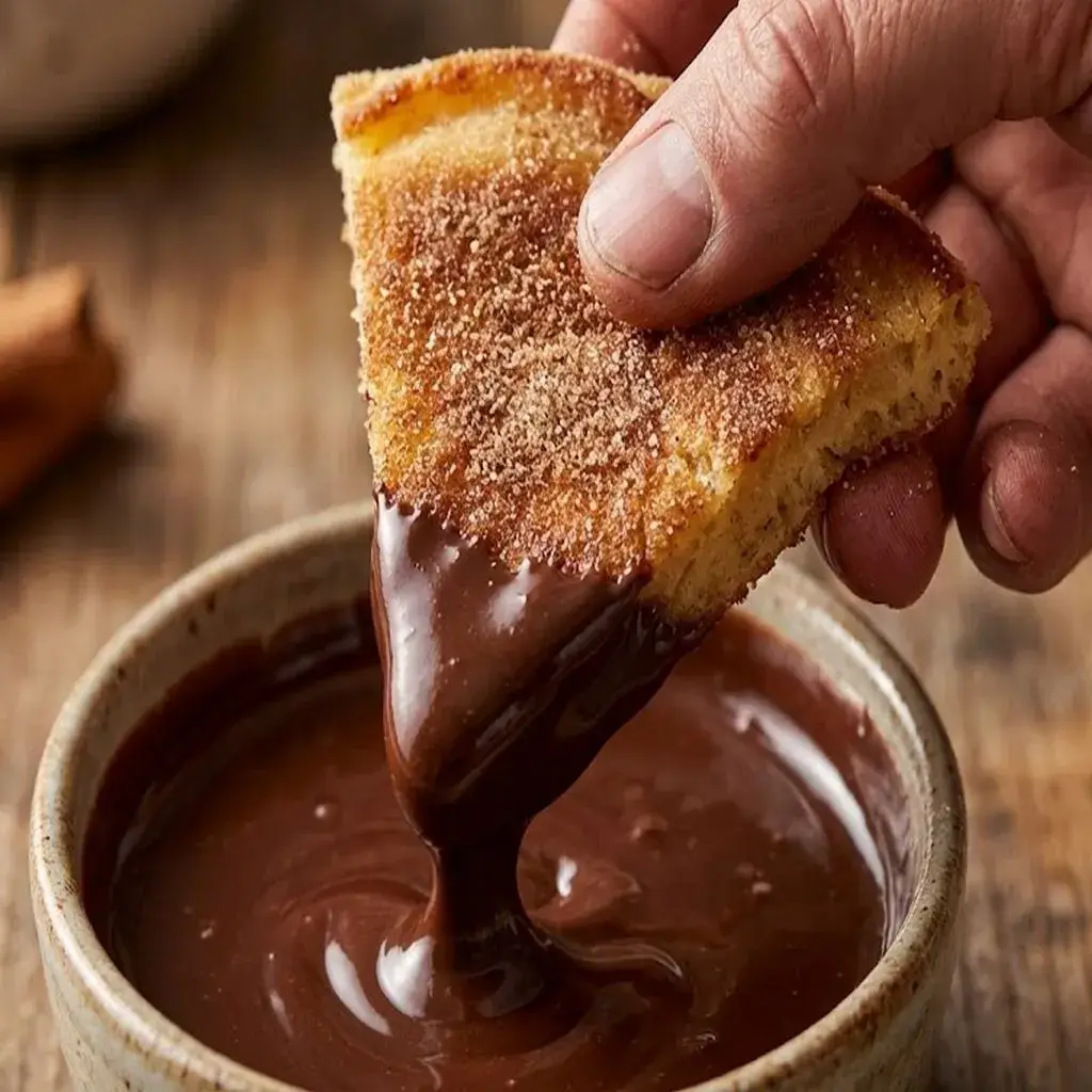 Spanish Churro Pancakes: Your Best Sweet Breakfast Mashup 8 dipping-churro-pancake-in-chocolate-sauce