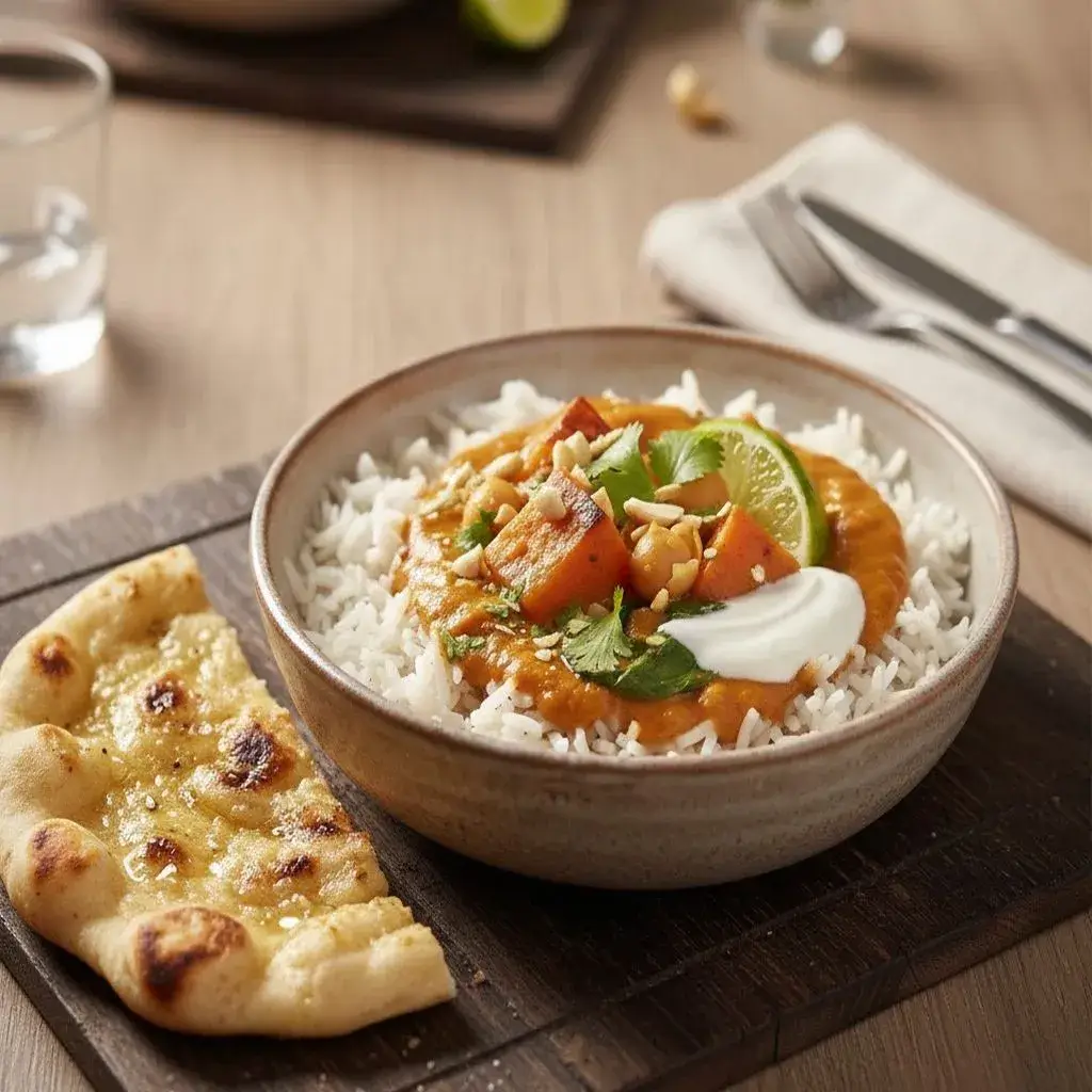 Easy 30-Minute Sweet Potato Chickpea Curry 10 garnished sweet potato chickpea curry dinner plate