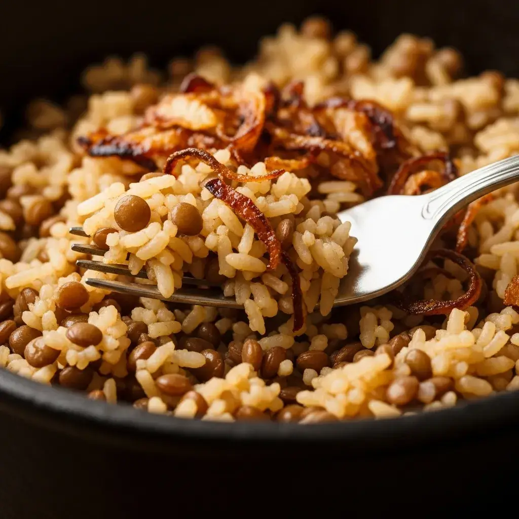 Mujadara (Lebanese Lentils and Rice): The Humble, Heavenly Comfort Food 10 fluffing finished mujadara lentils and rice