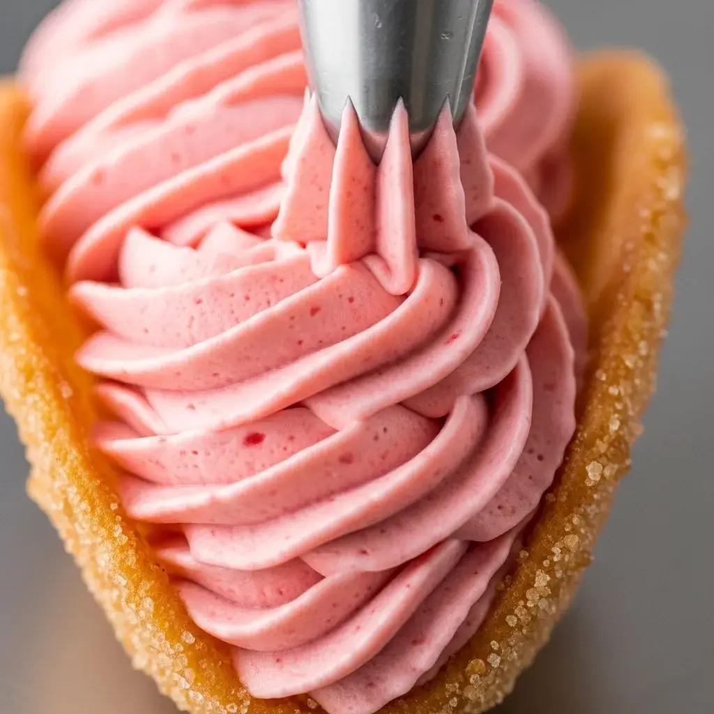 Strawberry Crunch Cheesecake Tacos 7 piping cheesecake filling into a dessert taco shell