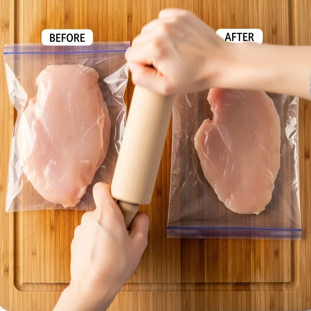 Oven Baked Chicken Breast 7 pounding chicken breast to even thickness for baking