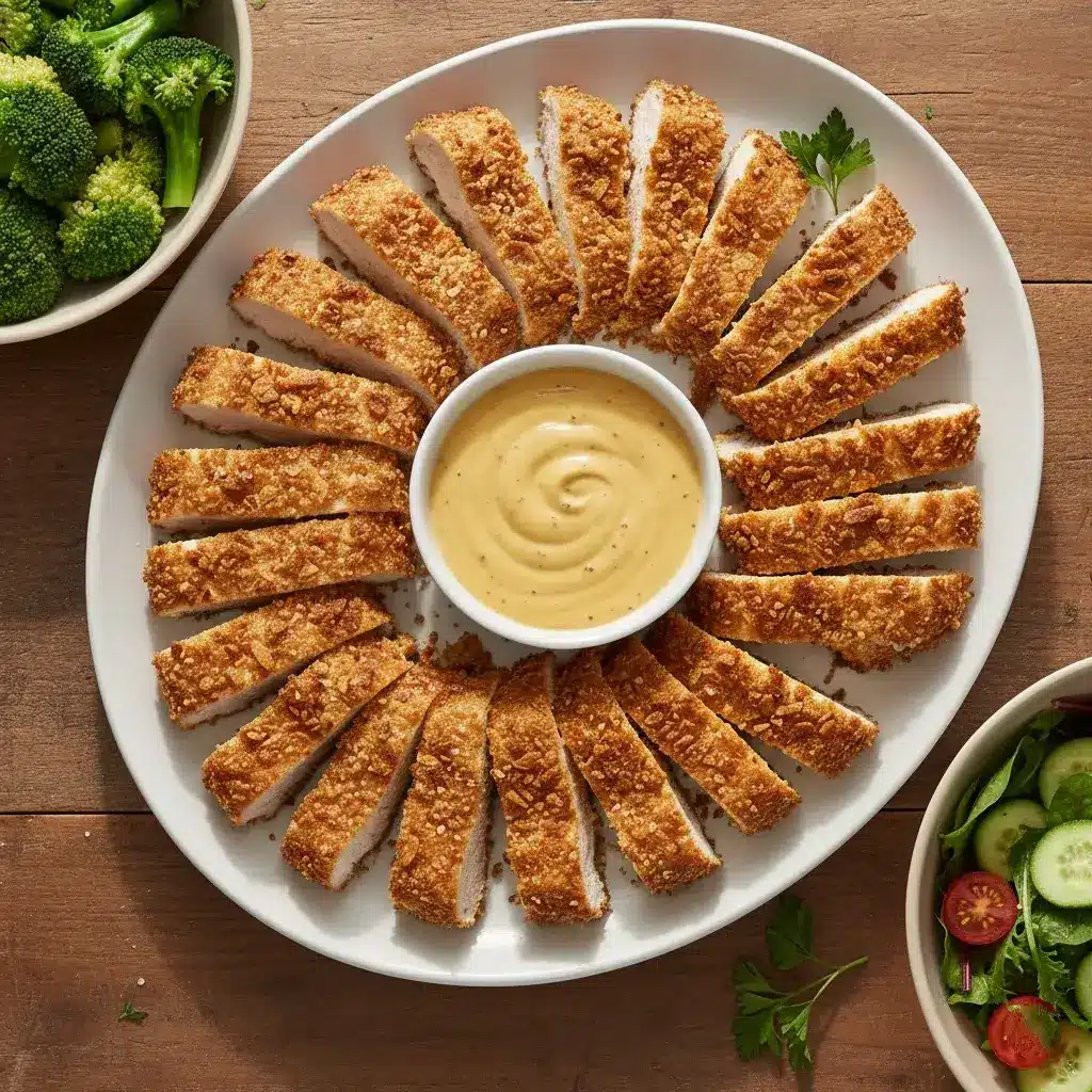 Pretzel Chicken with Mustard-Cheddar Sauce: The Best Crispy Baked Dinner 9 pretzel-chicken-dinner-platter-with-sides