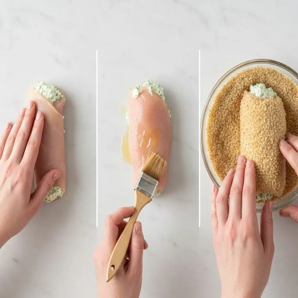 Herbed Ricotta Stuffed Chicken Rolls 9 rolling and breading stuffed chicken rolls process