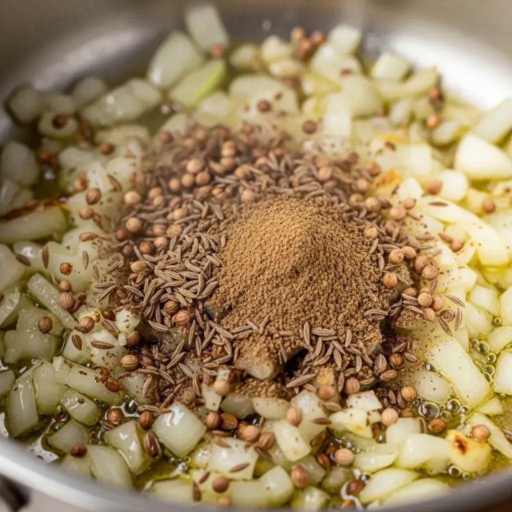 High Fiber Lebanese Lemon Lentil Soup 9 sautรฉing-onions-spices-for-lentil-soup