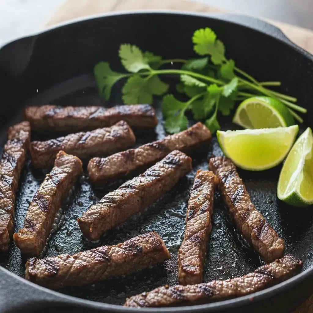 20-Minute Cilantro Lime Steak Bowls 8 searing-cilantro-lime-steak-strips