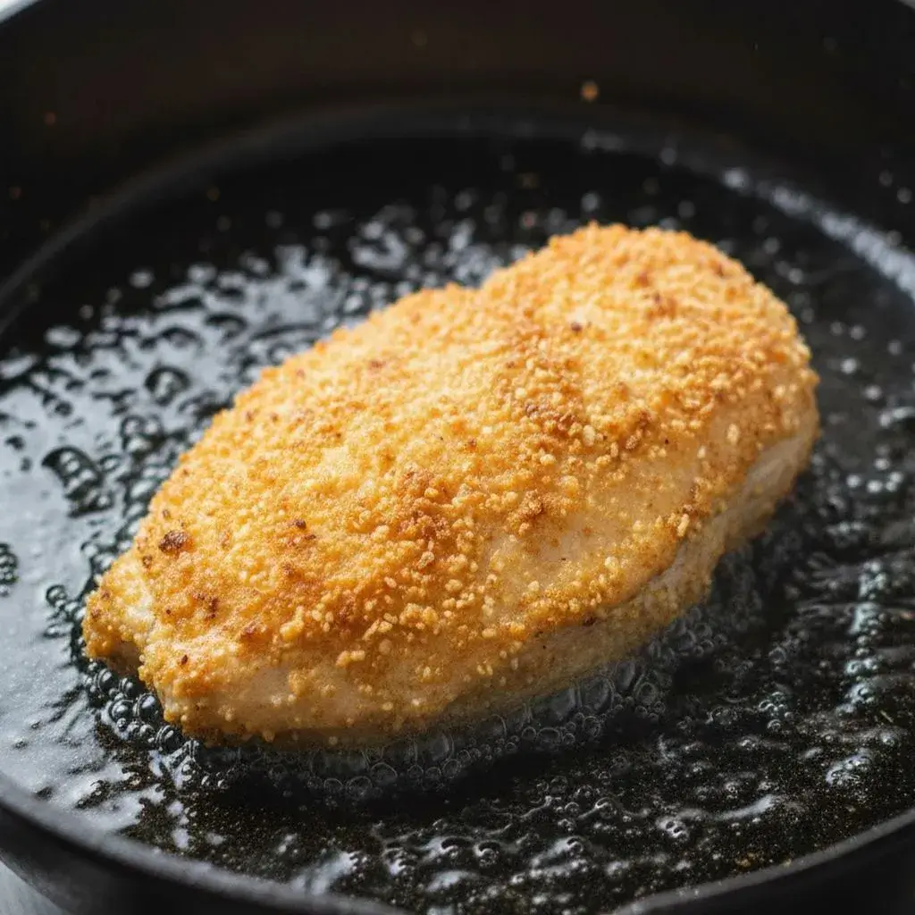 Cranberry & Spinach Stuffed Chicken with Brie 9 searing stuffed chicken breast in a skillet