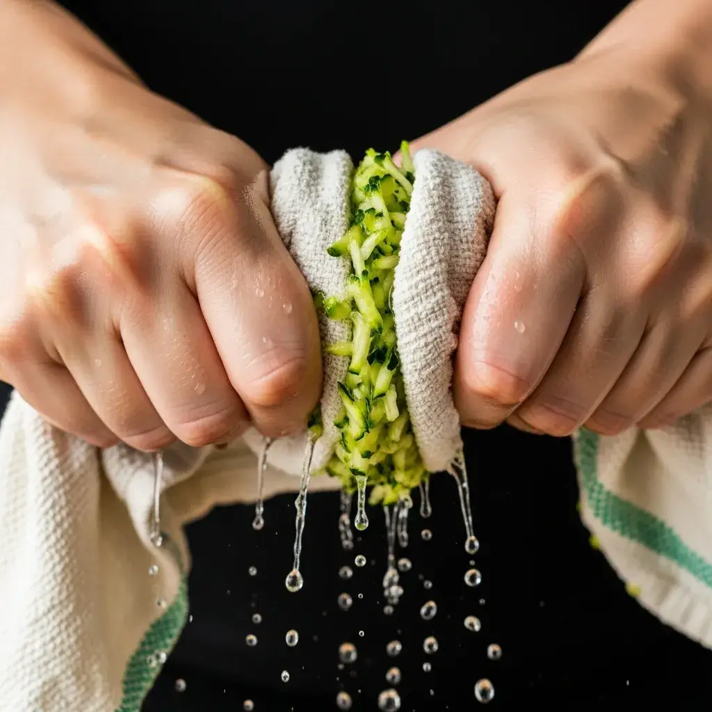 Chickpea Fritters with Veggies 8 squeezing-moisture-from-zucchini-for-fritters