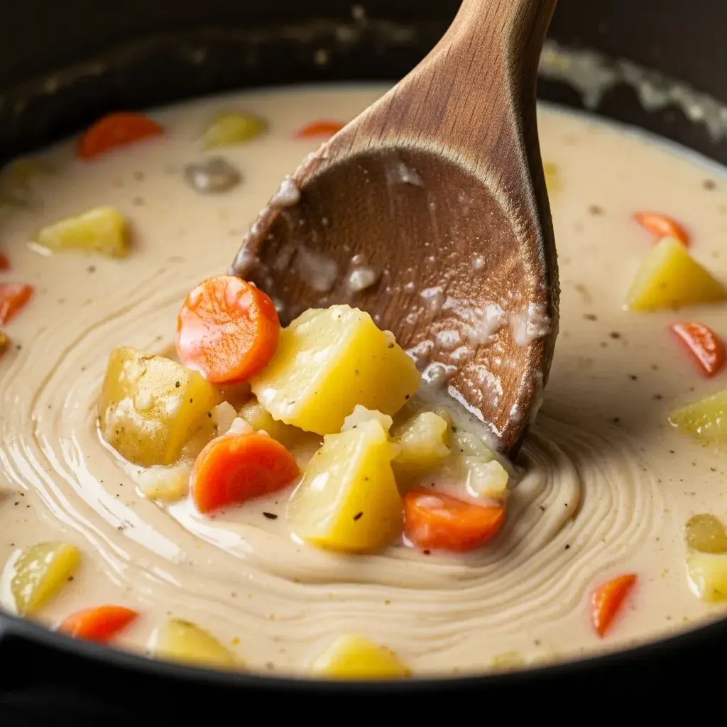 Vegan Potato Soup Recipe 9 stirring-homemade-vegan-potato-soup