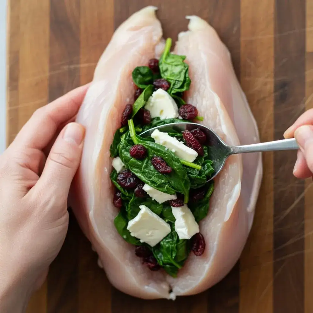Cranberry & Spinach Stuffed Chicken with Brie 8 stuffing chicken breast with cranberry and spinach filling