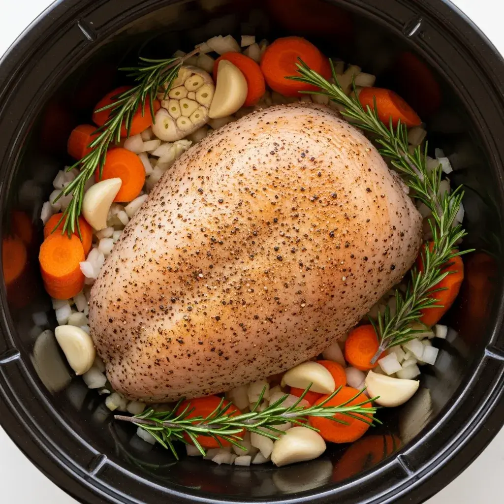 Crockpot Turkey Breast 8 turkey breast in slow cooker with vegetables