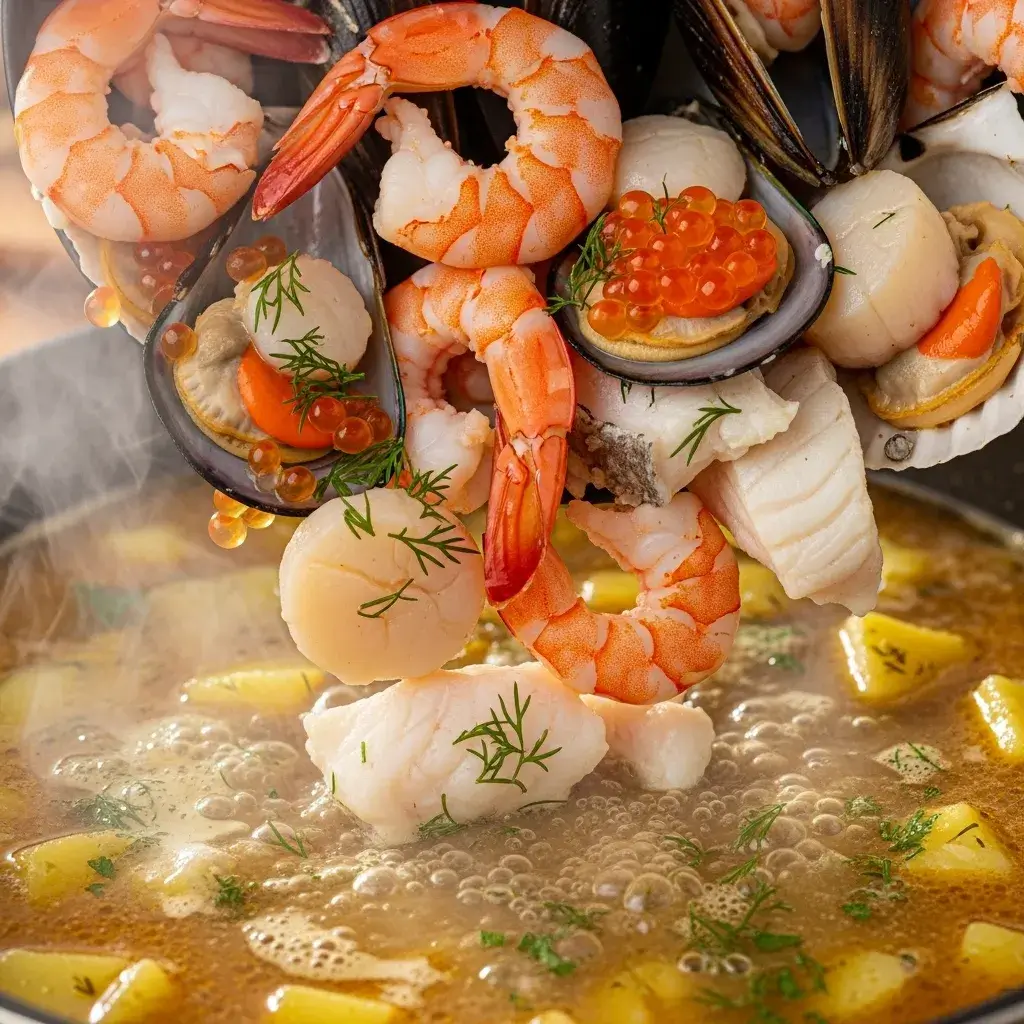 Seafood Chowder Recipe: A Creamy, Comforting Bowlful 9 adding-fresh-seafood-to-chowder-pot