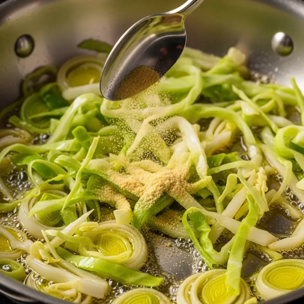 Colcannon Recipe with Mustard Powder 8 adding-mustard-powder-to-cabbage-for-colcannon