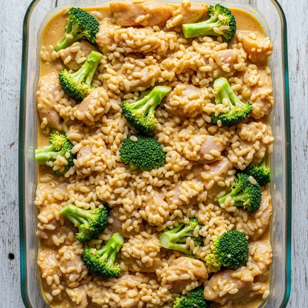 Creamy Chicken Broccoli Rice Cheese Casserole Recipe 10 assembled chicken broccoli rice casserole before baking
