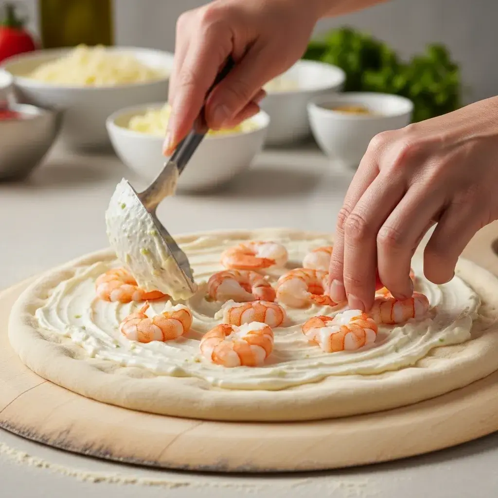Amazing Pescatarian Pizza 9 assembling a seafood pescatarian pizza