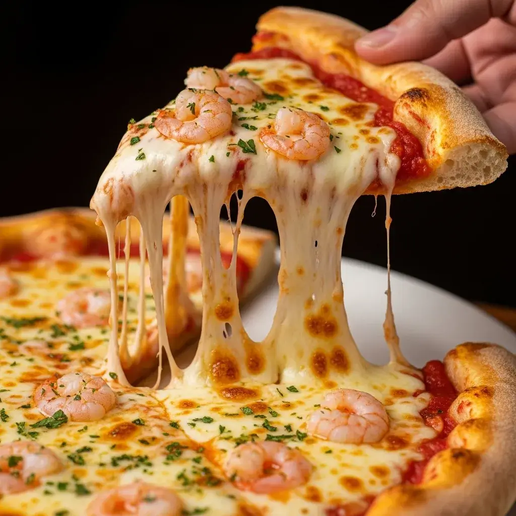 Amazing Pescatarian Pizza 11 cheesy slice of pescatarian pizza