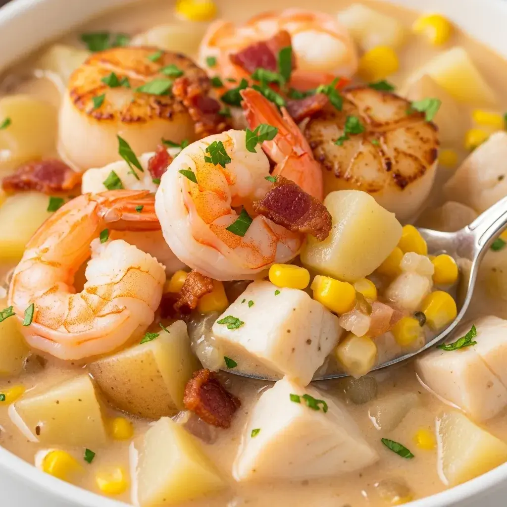 Seafood Chowder Recipe: A Creamy, Comforting Bowlful 10 creamy-seafood-chowder-bowl-with-shrimp-scallops