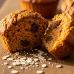 Healthy Carrot Cake Oatmeal Muffins 7 healthy carrot cake oatmeal muffin broken open
