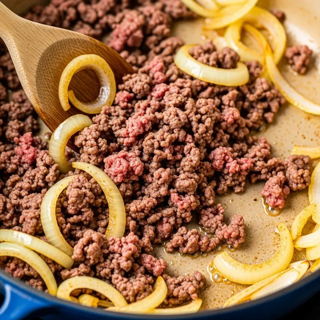 Cheeseburger Macaroni Soup 7 melting cheese into cheeseburger macaroni soup