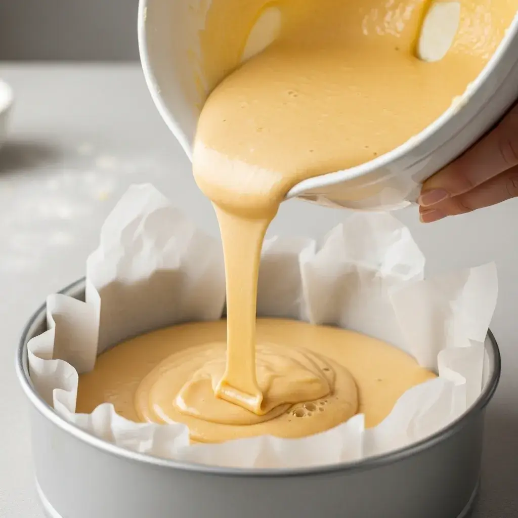 Yogurt Cloud Cake: Your Ticket to the Lightest, Fluffiest Dessert Dream 8 pouring batter for fluffy yogurt cake