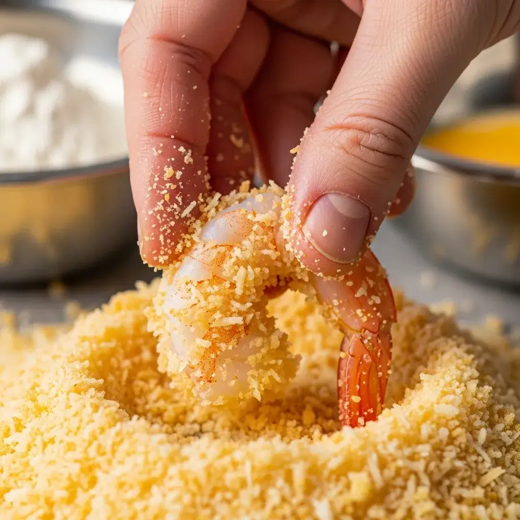 Crispy Coconut Shrimp Recipe with Dipping Sauce: Your New Favorite Party Trick 8 pressing shrimp into coconut coating for crispy coconut shrimp