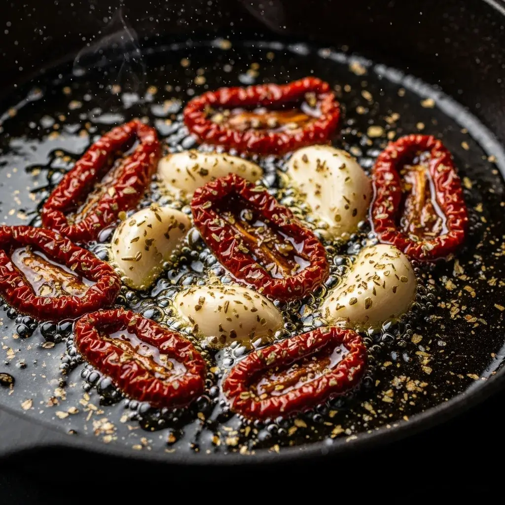 Marry Me Chicken Meatballs: The Bite-Sized Proposal Dinner 9 sautรฉing-garlic-sun-dried-tomatoes-for-sauce