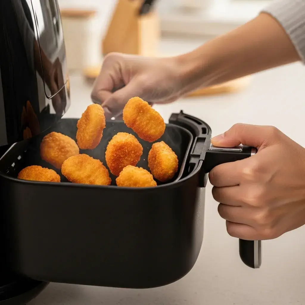 Frozen Chicken Nuggets Air Fryer: The Secret to Crispy, Golden Perfection 9 shaking frozen chicken nuggets in air fryer